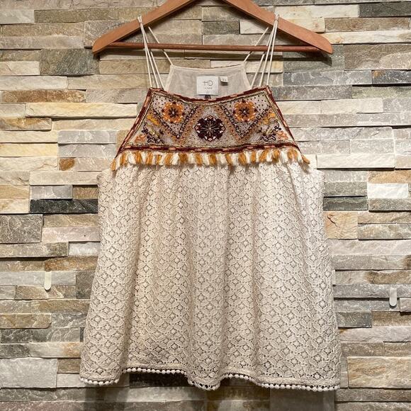 HD in Paris 10 Lace Tank Top | Embroidered Boho Festival Tassel Beaded Blouse - Picture 2 of 8